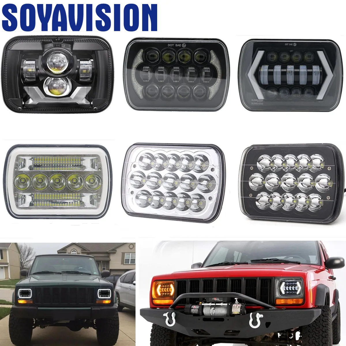 H6054 5x7 7x6 Led Headlights Hi/Low Beam DRL Turn Signal for Jeep Cherokee XJ Wrangler YJ Kenworth T300 Ford Chevy Toyota Nissan