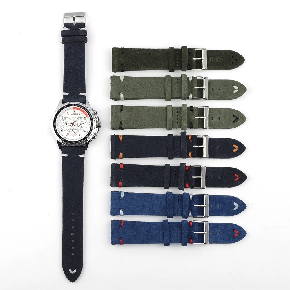 

Suede Leather Strap for Seiko Watch Band Vintage Bracelet Handmade Stitching Quick Release Wristband 18mm 20mm 22mm 24mm