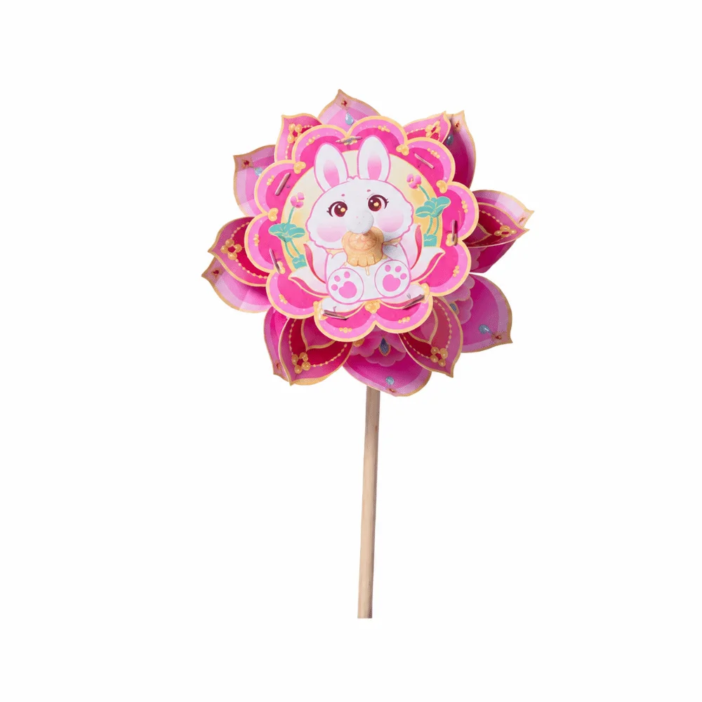 Light Rotating Windmill Handmade Ancient Style Handheld Lantern Lotus Pinwheel Traditional Craft DIY Material Package