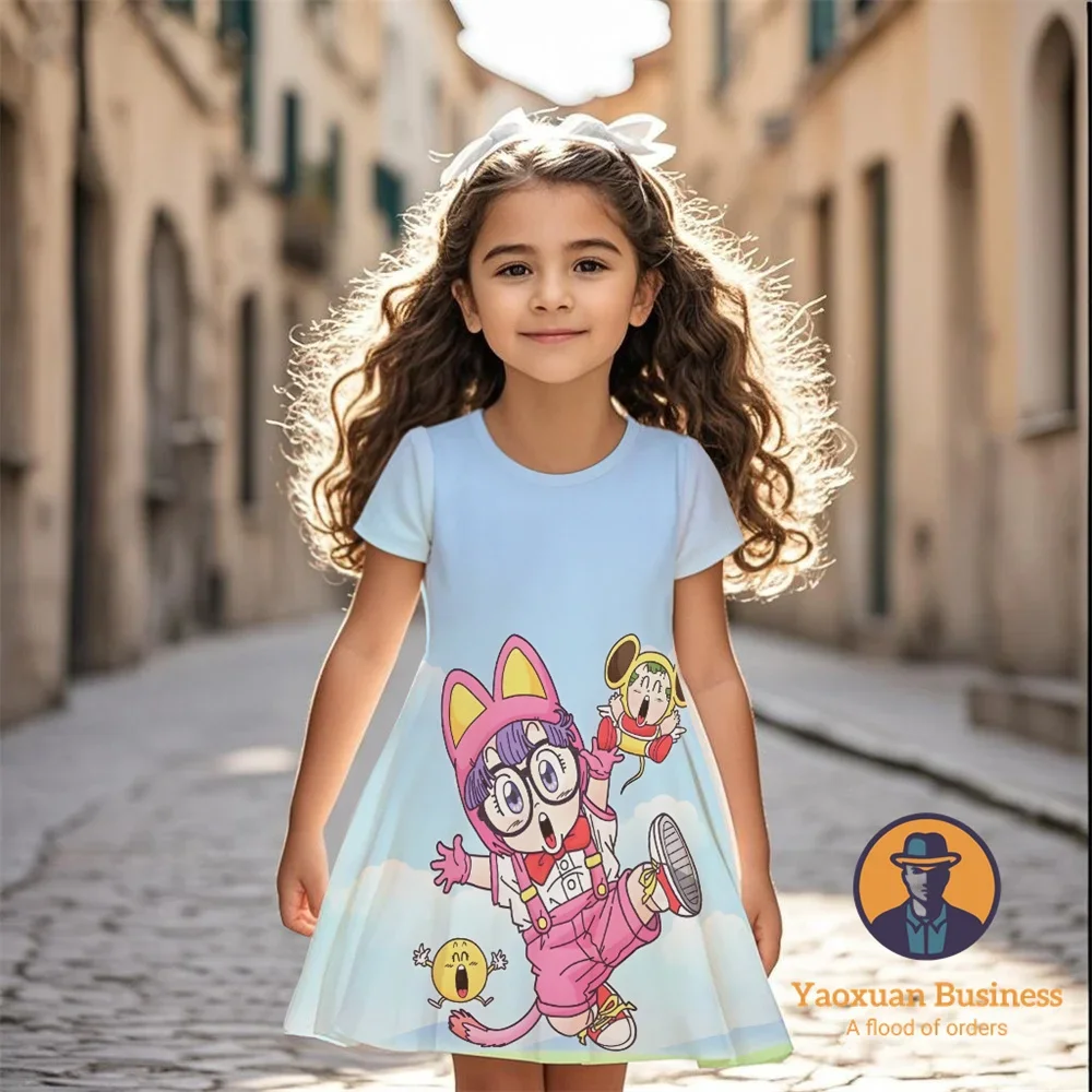 2025 رائجة البيع Arale الفتيات الأطفال فستان مُزين بطباعة ثلاثية الأبعاد لطيف جميل كول الصيف الكرتون