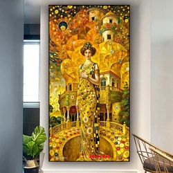 Gustav Klimt Woman diamond painting New 2025 full Round Diy diamond Art mosaic embroidery Golden castle portrait Large Home Deco