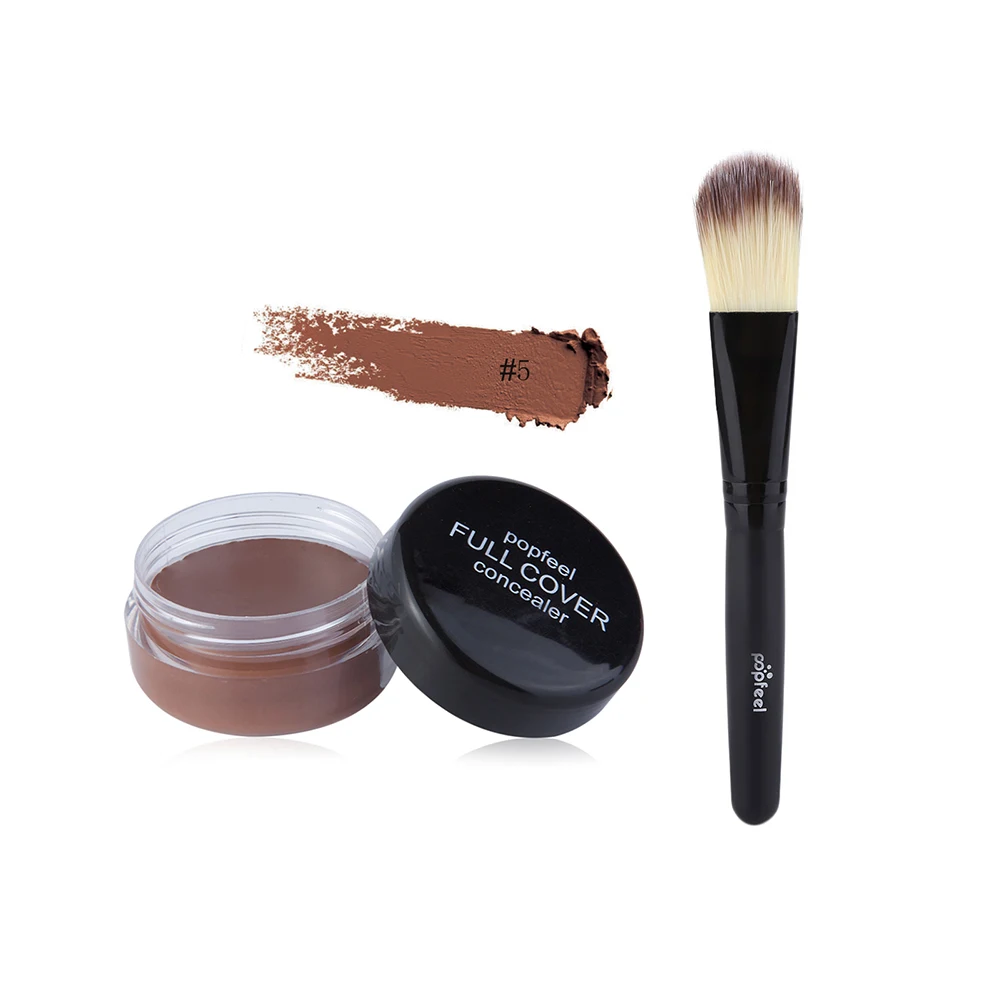 5 色アイソレートコンシーラー + ファンデーションブラシダークアイサークルニキビ跡そばかすハイライトコンシーラーを隠す