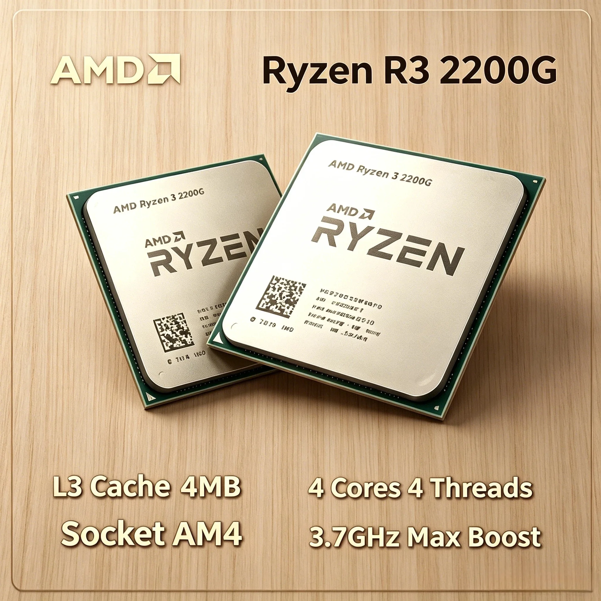 

AMD Ryzen 3 2200G 3.5-3.7GHz 4 Core 4 Thread Processor Socket AM4 14nm Vega 8 Graphics Tray Pro X Max Speed