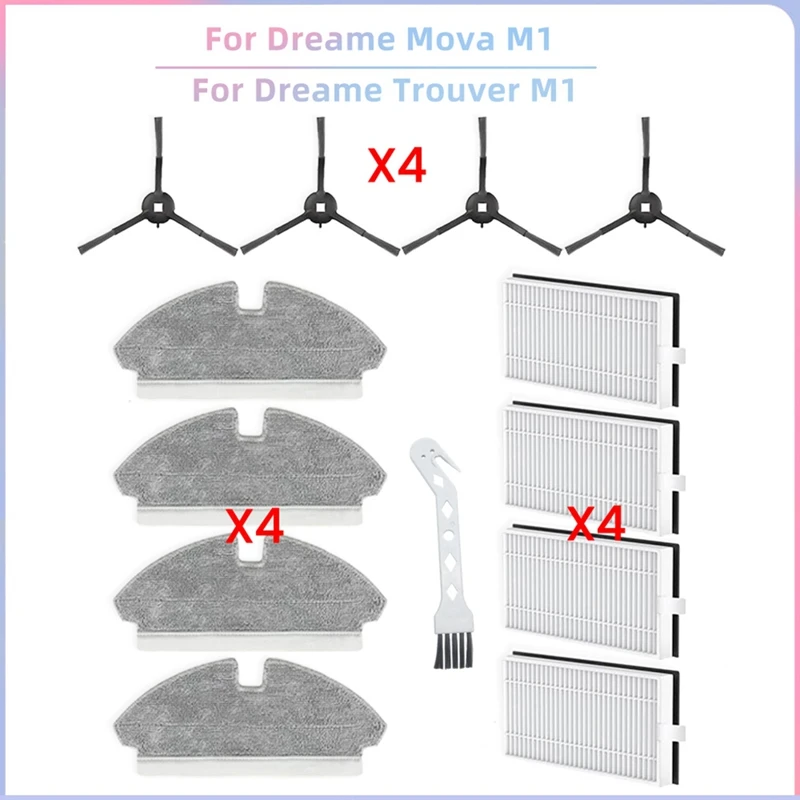 LJL-For Dreame Mova M1 / Trouver M1 Vacuum Replacement Parts Side Brush Hepa Filters Mop Cloth Accessories