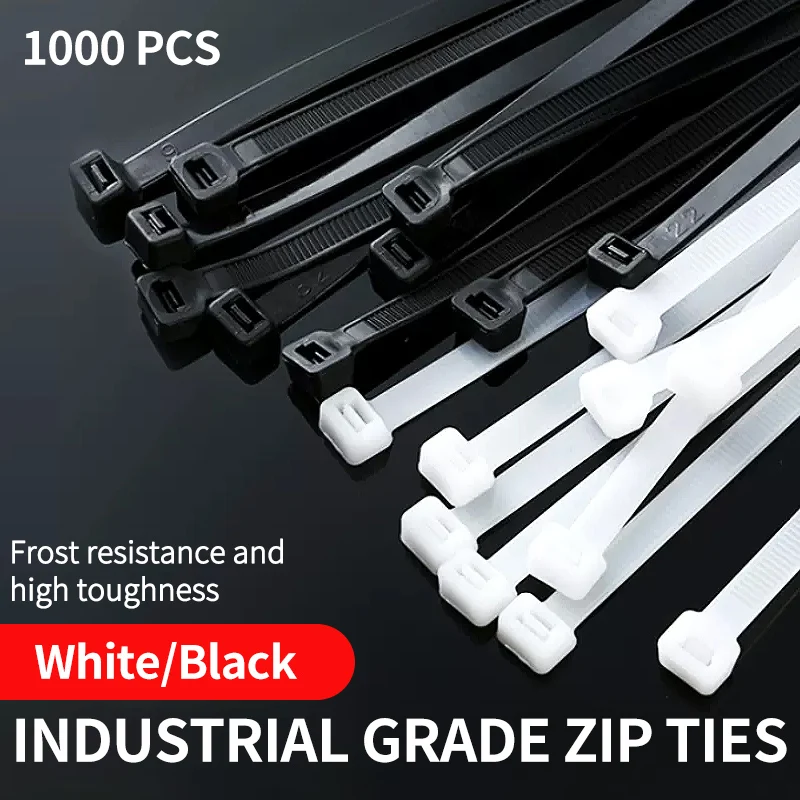 

1000Pcs Black & White Nylon Cable Ties Self-locking Wire Zip Set Kit 3*100 3*150 4*200 Industrial Supply Fasteners Cable Tie