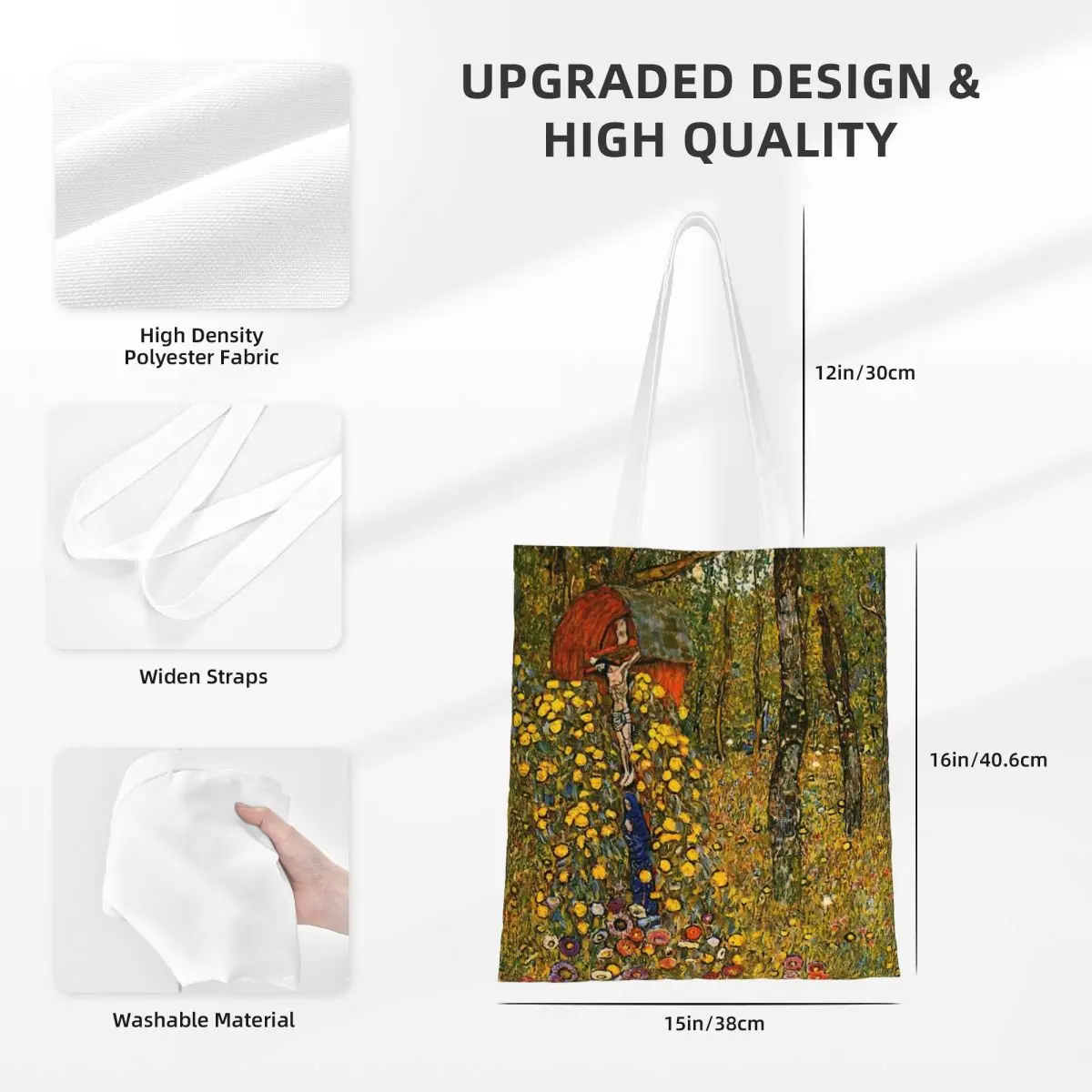 Gustav Klimt-Country Garden Canvas Tote Bag para mulheres e homens, design estético, exclusivo, sacolas de compras