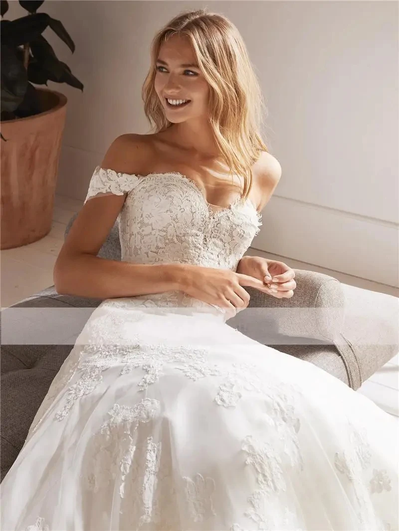 Abiti da sposa glamour 2024 Sweetheart abiti da sposa Appliques di pizzo a-line Robes Off The Shoulder Elegant Vestidos De Novia