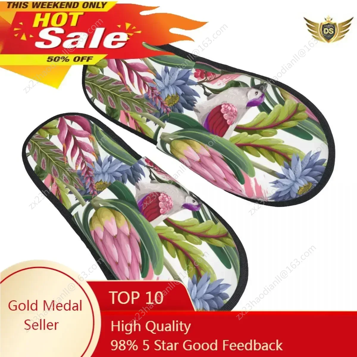 

Winter Women Men Non-Slip Flat Slippers Protea Tropical Flowers And Birds Indoor Fur Soft Warm Shoes