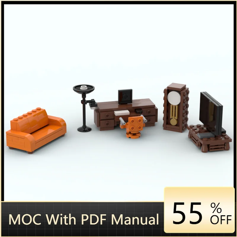 

137, детали MOC, мебель, диван, стол, стул, ТВ-часы, модель лампы, строительный блок, сборка кирпичей, игрушка «сделай сам», подарок на день рождения