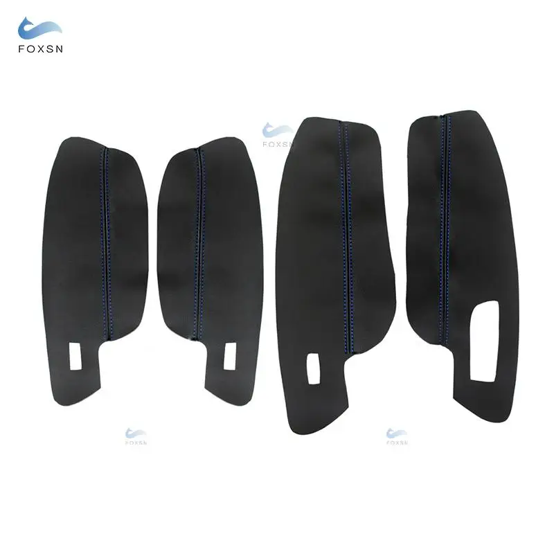 LHD/RHD For VW Golf 7 2014 2015 2016 2017 2018 4pcs Black with Blue Line Car Door Armrest Panel Microfiber Leather Cover Trim