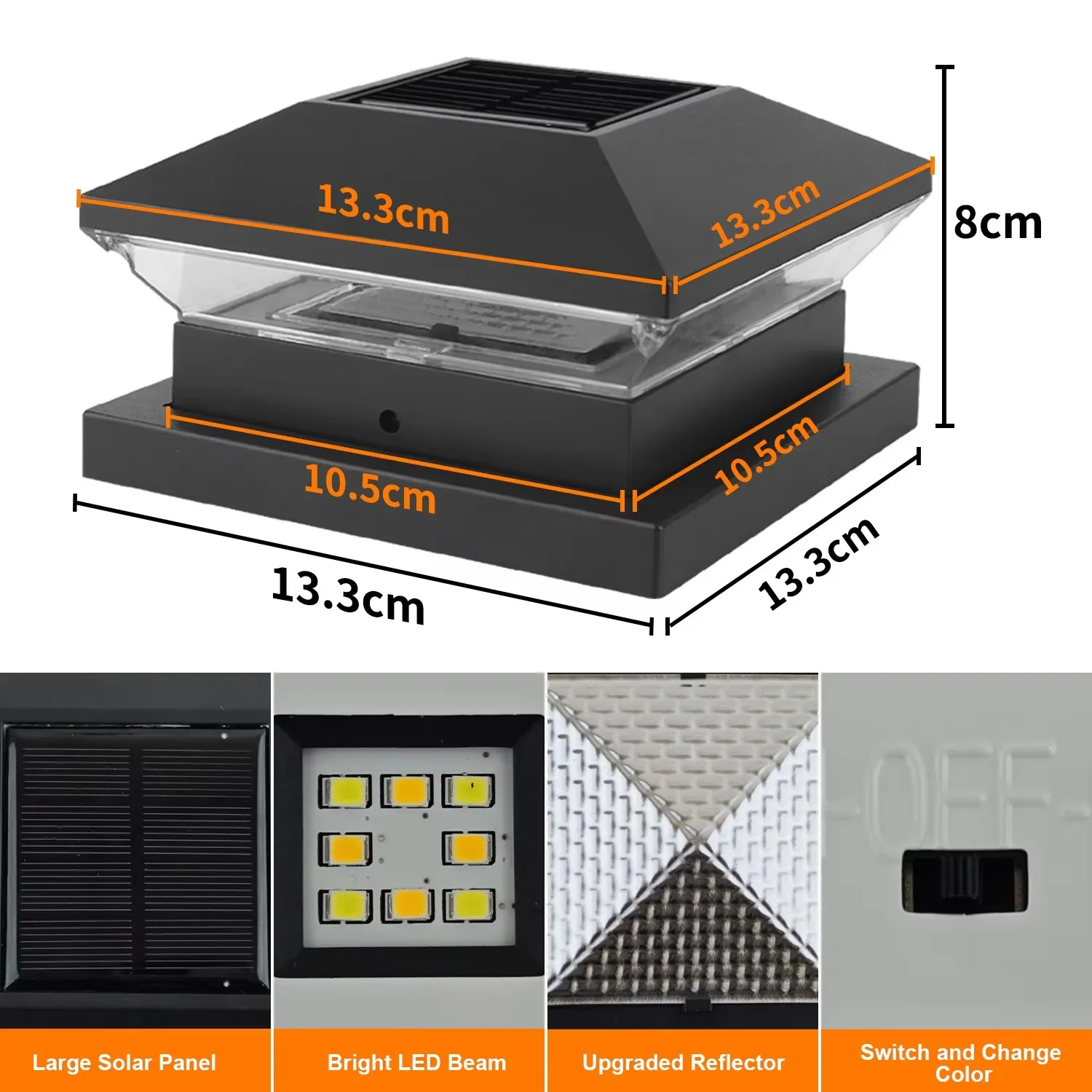 2/4pcs Solar Post Lamp 3000K 6000K Outdoor Garden Fence  Pillar Head Light For Villa Gate Landscape Decoration IP65 Column Lamp