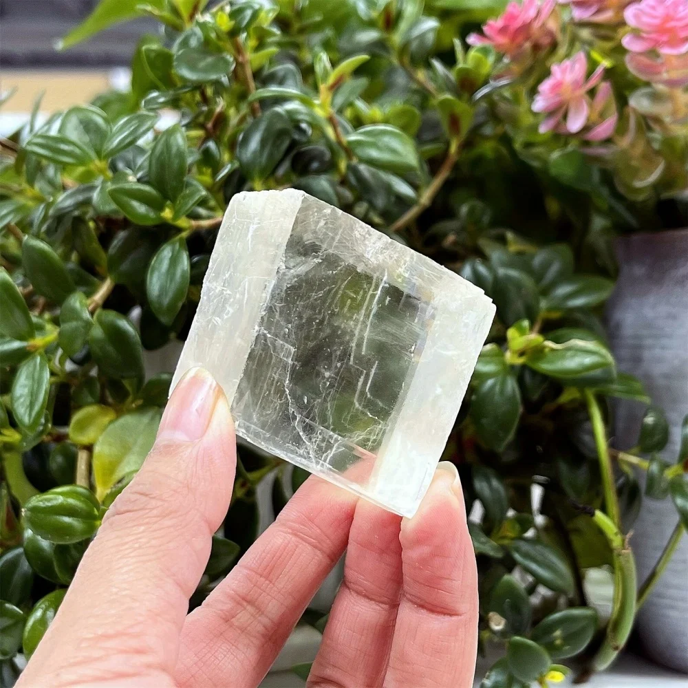 Iceland Spar Clear Optical Calcite Cube, Rough Transparency Calcite Specimen Natural Mineral Collecting for Home Decoration view 5