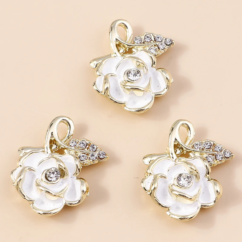 Leslie 4pcs 16*18mm Gorgeous Gold Color Crystal Blooming Rose Charms for Handmade DIY Necklace Earring Pendants Wedding Jewelry