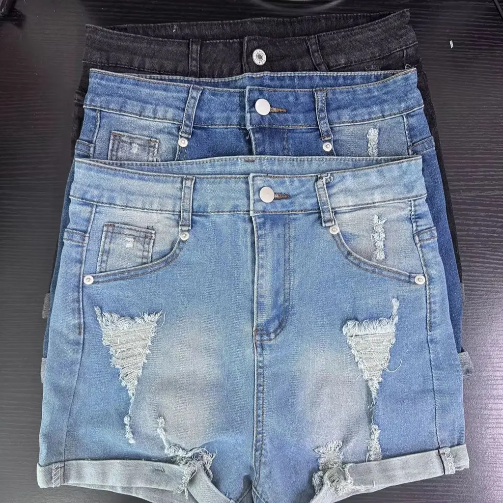 

Women Clothes Sexy High-Waist High-Elastic Denim Shorts for Women New plus Size Ripped Jeans Trendy And Hot шорты джинсовые