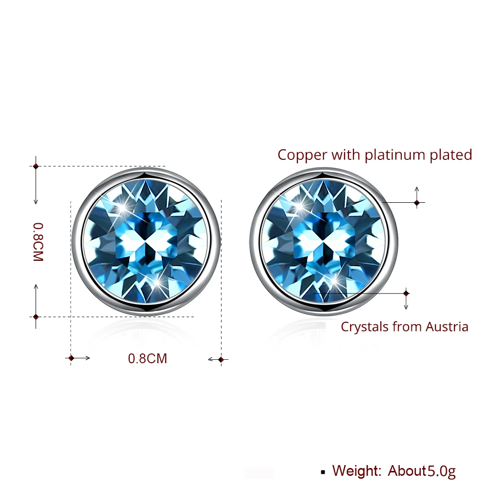 Trendy Round Stud Earrings For Women Crystals from Austria Party Accessories Pendientes Silver Color Wedding Jewelry