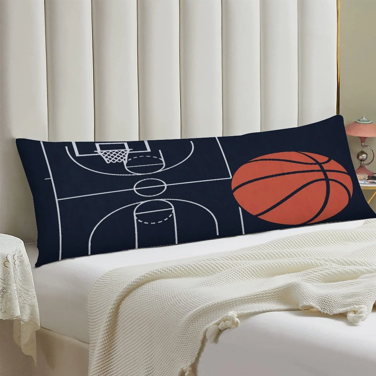 Basketball Court Themed Long Pillowcase, Fashionable Plush Long Pillow Cover, Soft Decorative Double-Sided Printed Large Pillowc