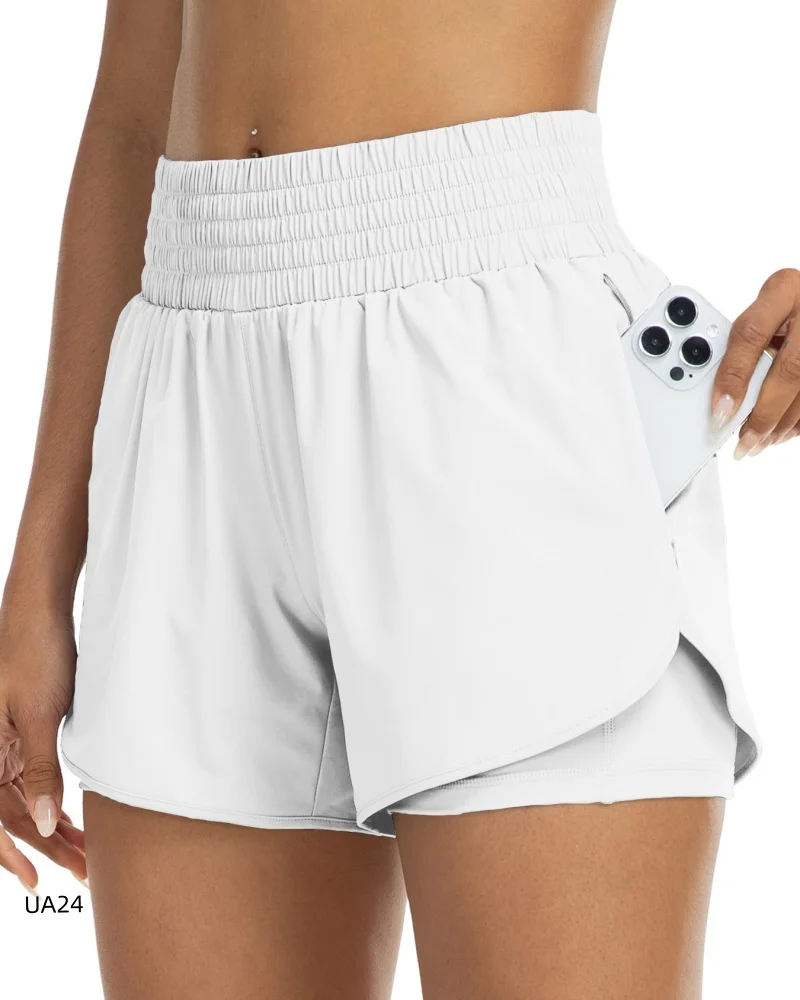 New Women's High-Waist Running Shorts Quick-Dry Elastic Sports Shorts with Pockets for Yoga Gym Workout Exercise