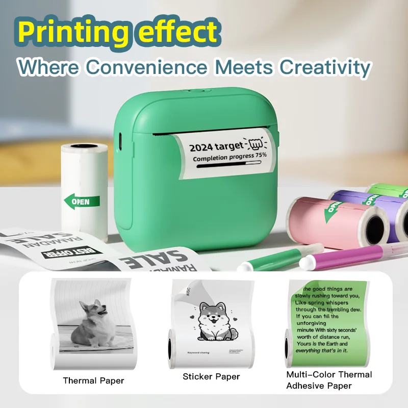 X6 Mini Thermal Printer with Wireless Bluetooth 1200mAh Ink-free Small Printer 203dpi Photo Printing Machine for Sticker Labels