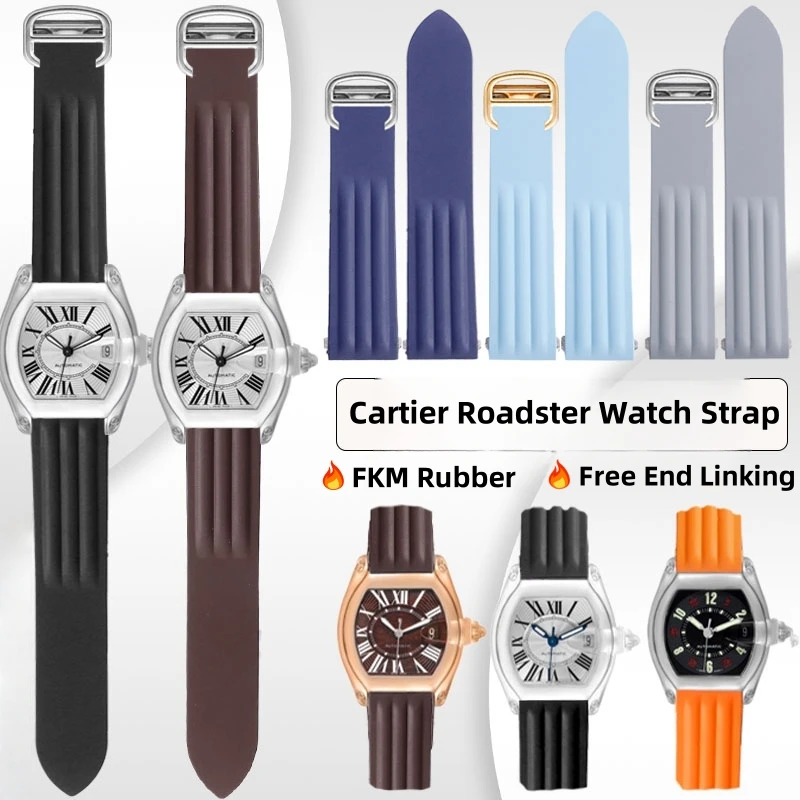 

Часы FKM со свободным конечным соединением для Cartier Roadster Ref. WE500260 W6206018 Быстросъемный ремешок для часов из фторэластомерной резины 19 мм