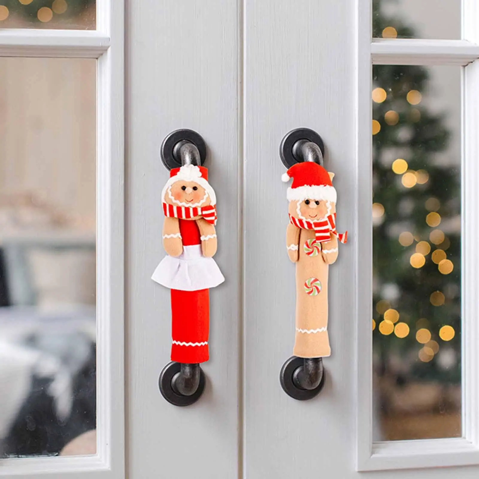 قطعتان من أغطية مقبض ثلاجة عيد الميلاد لثلاجة فريزر غسالة الأطباق