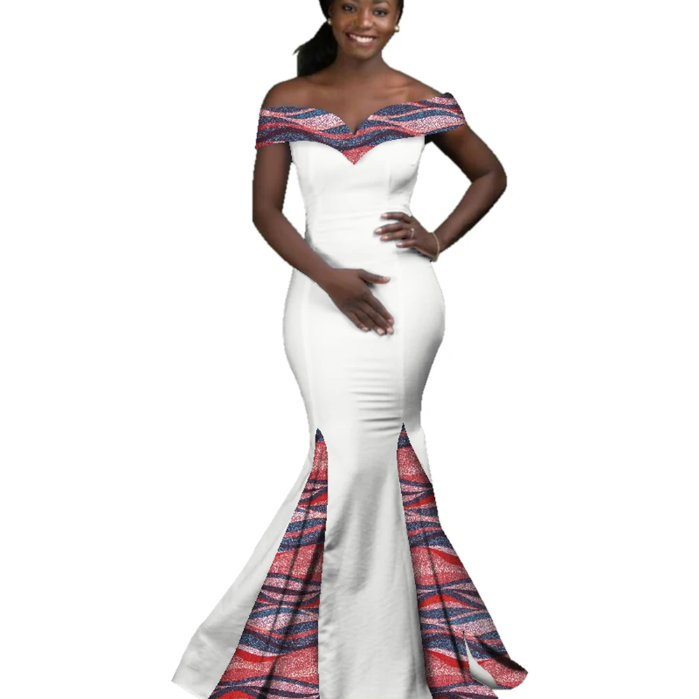 African Dresses for Women Party Evening Dress African Wax Print Long Maxi Dress Fashion Slash Neck Ankara Dresses 6XL WY2860