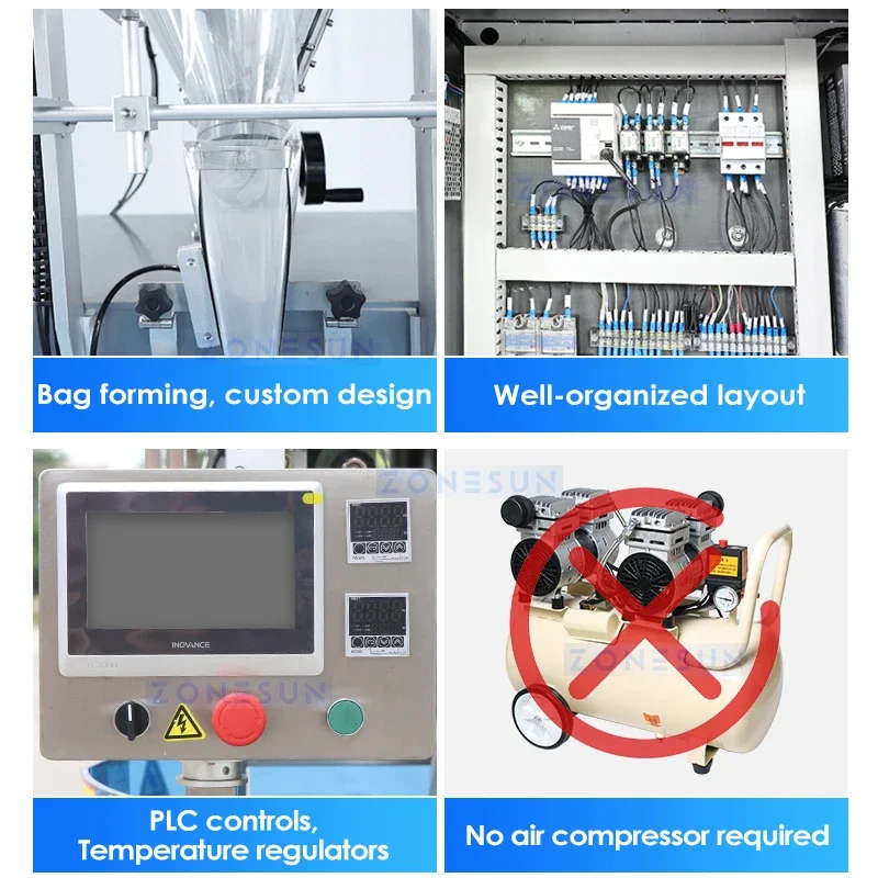 ZONESUN VFFS Machine d'emballage équipement d'emballage de poudre remplisseur de tarière épices pochette de Chili remplissage et scellage de Sachets ZS-FM220