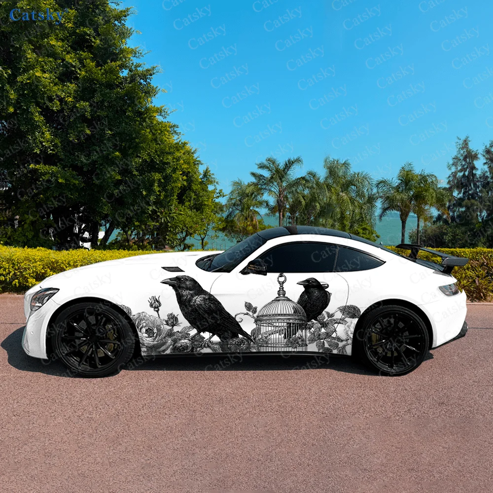 

Готическая клетка вороны, цветок, автомобильные виниловые наклейки, самоклеящаяся наклейка из ПВХ, подходит для грузовиков, внедорожников, украшения, автоаксессуары, подарок