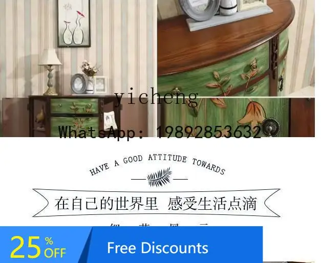

Hand-Painted Door Solid Wood Semicircle Entrance Cabinet Partition Living Room Modern Minimalist Hallway Cabinet