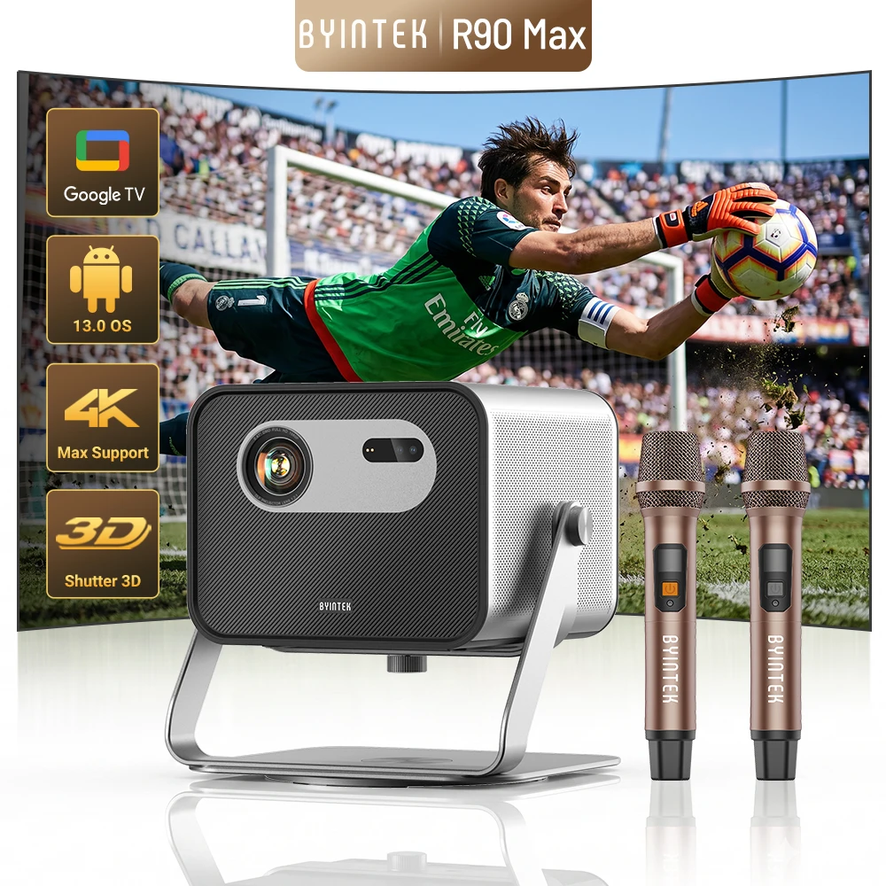 BYINTEK R90 Max Magic 4 Max Projector 4K  Full HD 1080P 2200 Anis Lumens Android 11.0 WiFi 6 Auto Focus Video