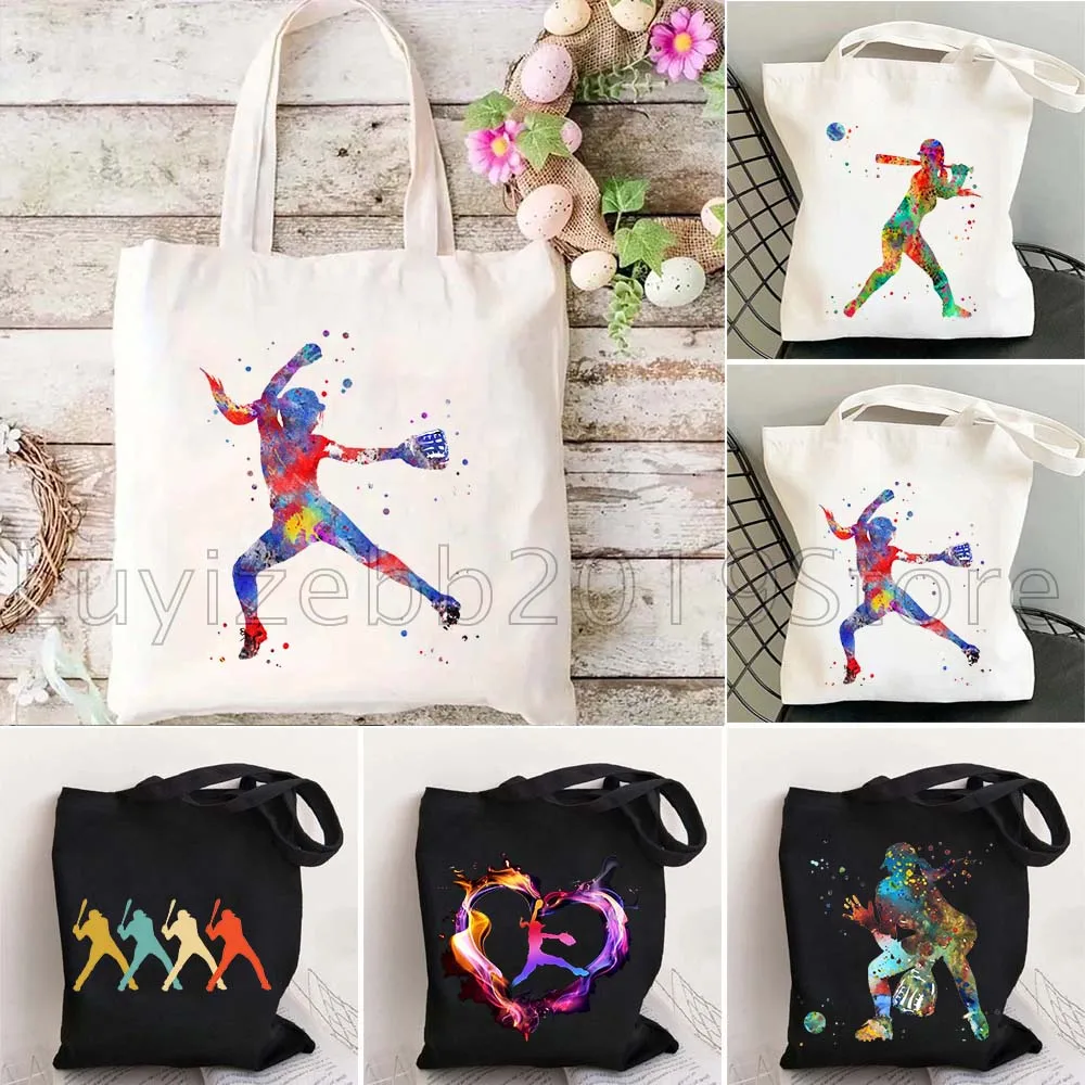 

Девушка софтболиста акварельная живопись художественные подарки женская парусиновая сумка через плечо сумка-шоппер многоразовые хлопковые сумки для покупок