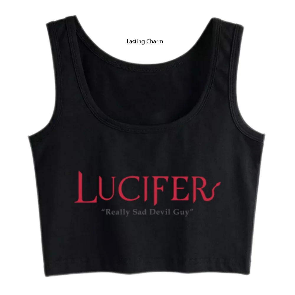 Lasting Charm Lucifer Really Sad Devil Guy Funny Inscriptions Cotton Crop Top