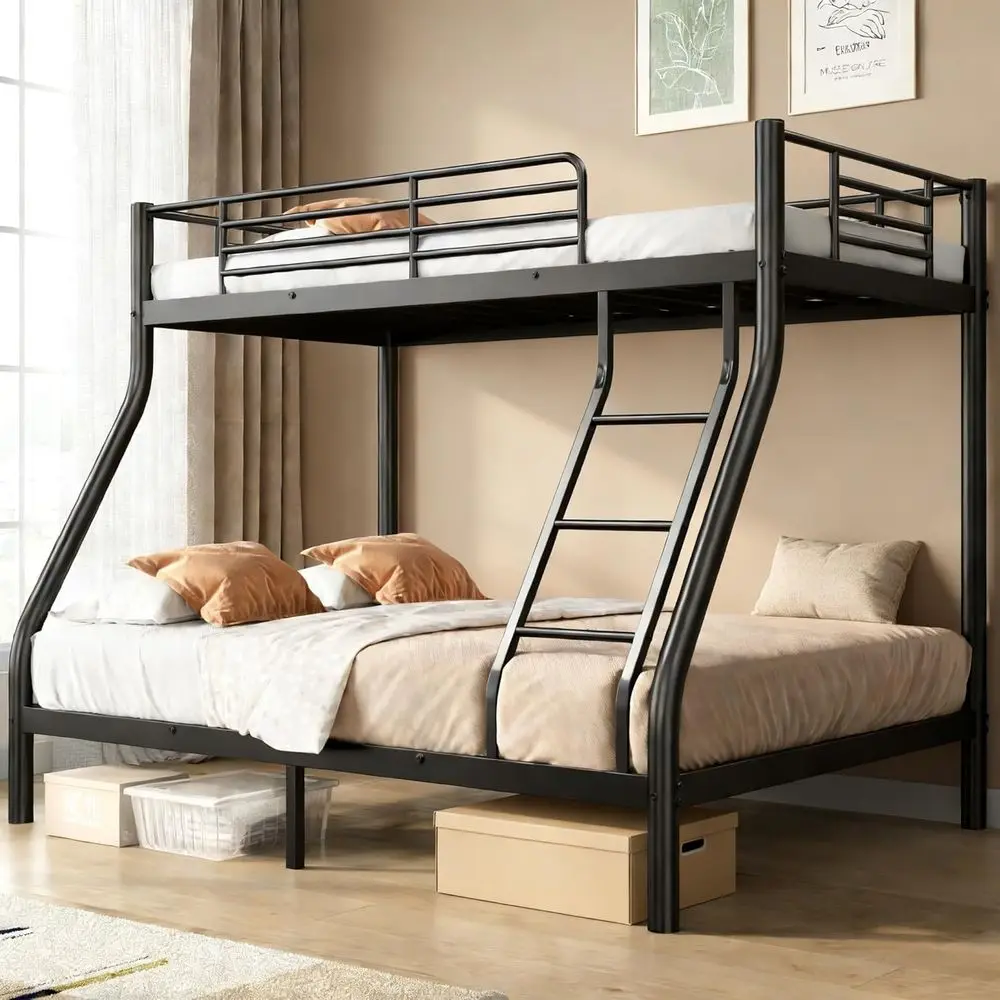 Twin Over Full Bunk Bed, Metal Bunk Beds with Ladder & Guardrail - Heavy Duty for Adults, Space Saving, No Box Spring Needed