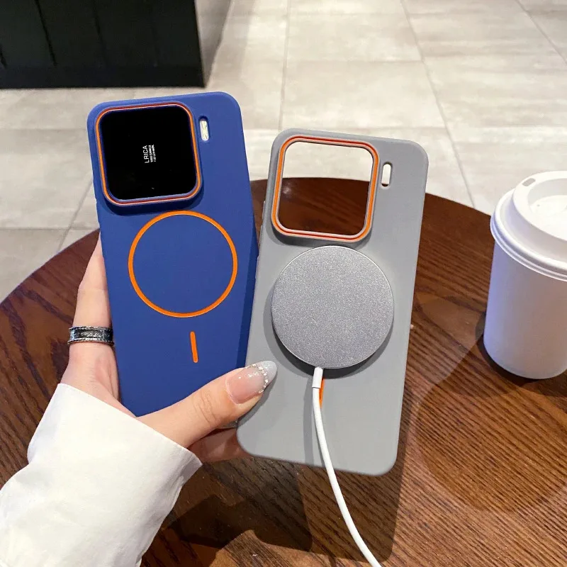 

For Magsafe Magnetic Wireless Charging Luxury Solid Color Matte Shockproof Phone Case For Xiaomi 15 Pro 14 Pro Bumper Back Cover