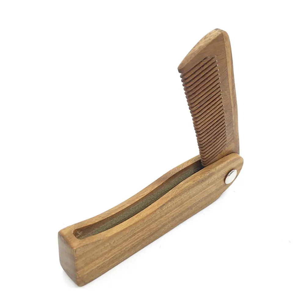 1Pcs Small Folding Wooden Beard Comb Vera Wood Travel Hair Comb for Head Beard Scalp Massage Comfortable Portable