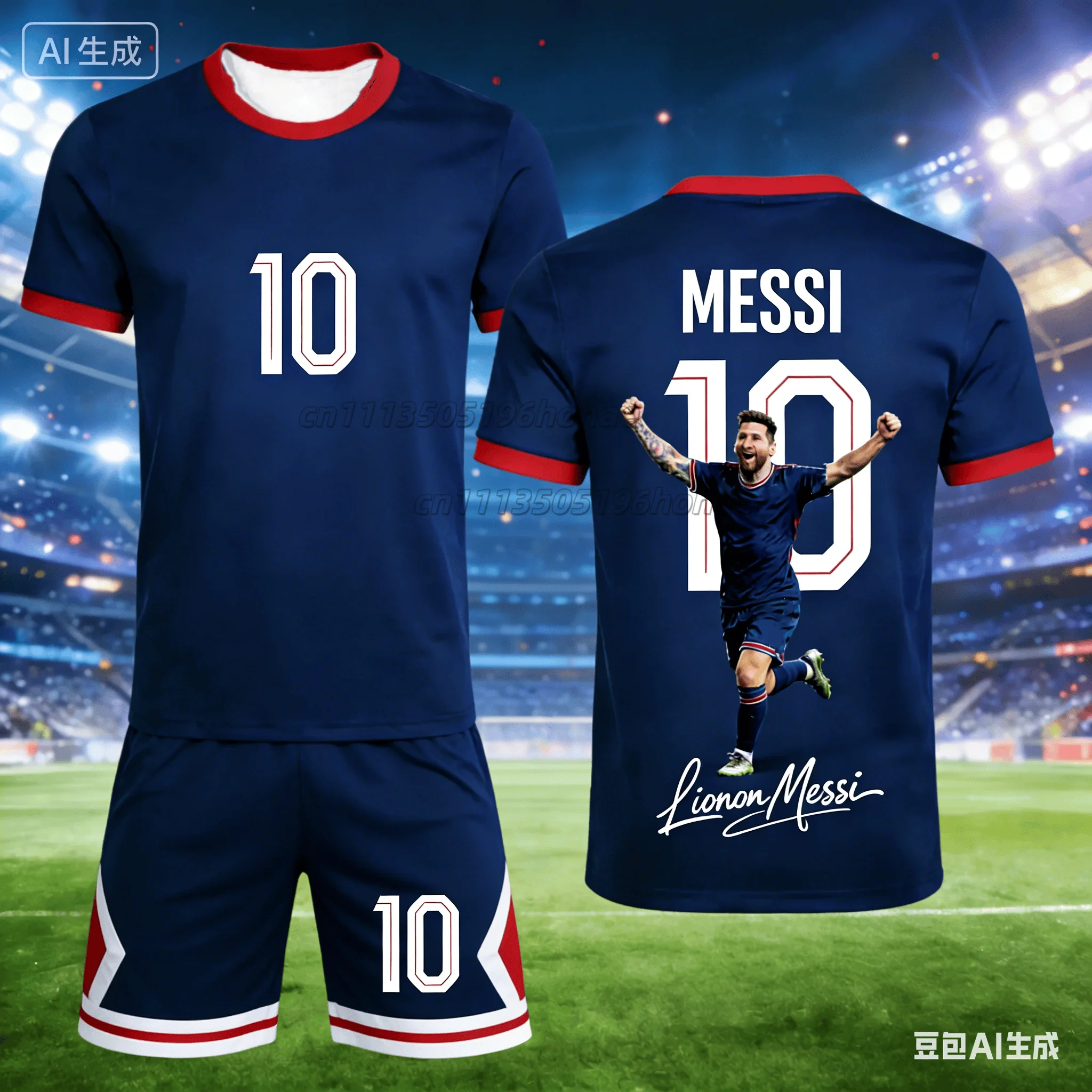 Sommer #   Messi Nr.10 #   Herren- und Damen-Gedenk-T-Shirt-Shorts-Set, 3D-Fußball-Sport-Set, großes, lockeres Set, passend für die ganze Familie, Kinder