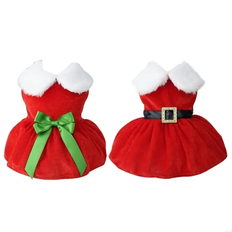 97QDペットドッグドレス猫服小さなペットレッドクリスマスサンタクロースコスチュームドギー冬の温かい服服の写真小道具スーツ