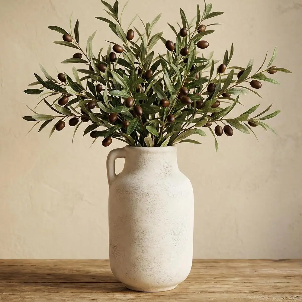 

Керамическая ваза для домашнего декора - большая белая ваза в стиле фермерского дома, 9,53 дюйма, ручной работы, для центра стола, для гостиной