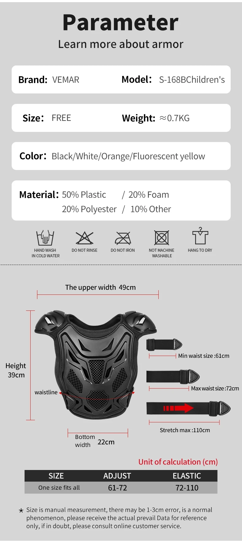 Kids Motorcycle Riding Body Armor/Elbow Knee Protector Children Motocross Back Vest Chest Off-Road Moto Cycling Protective Gear