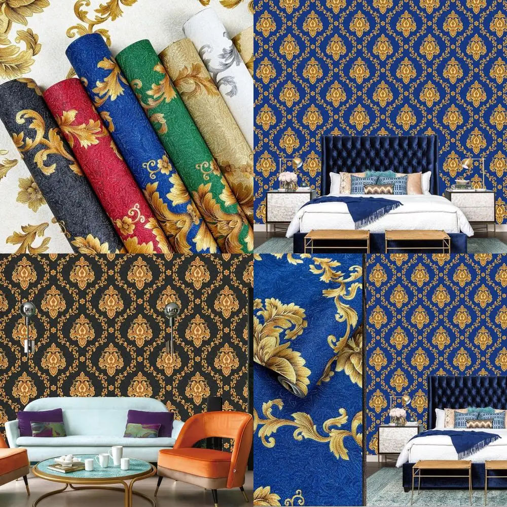 بسيطة النمط الأوروبي دمشق PVC تنقش خلفية مقاومة للماء لغرفة النوم غرفة المعيشة فندق الديكور مشروع الجدران #1