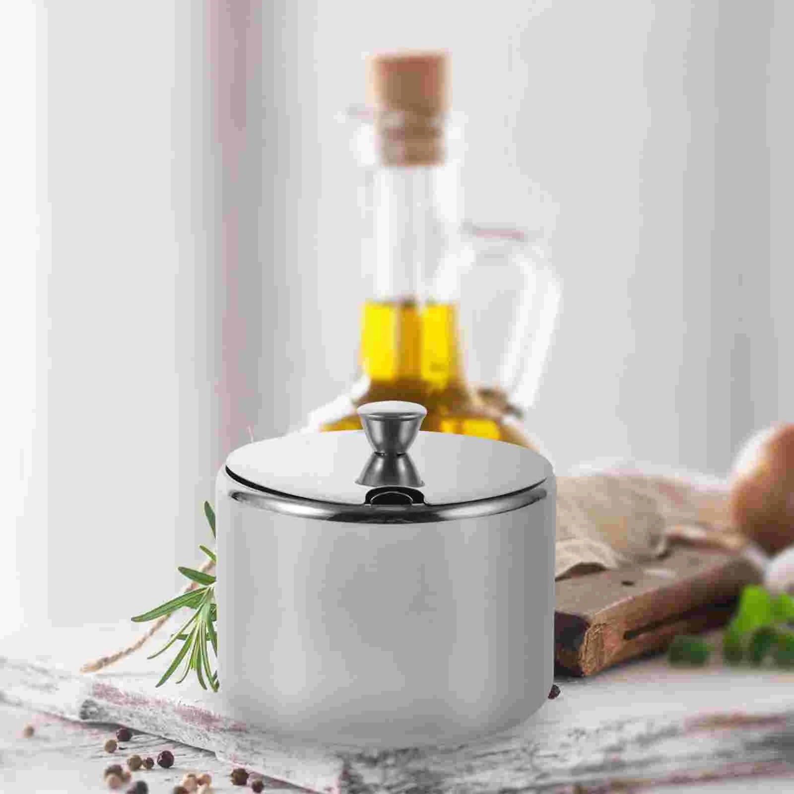 Sugar Container with Lid Stainless Steel Bowl Black Tray Seasoning Storage Box Icing Silver Kitchen Jar images - 6