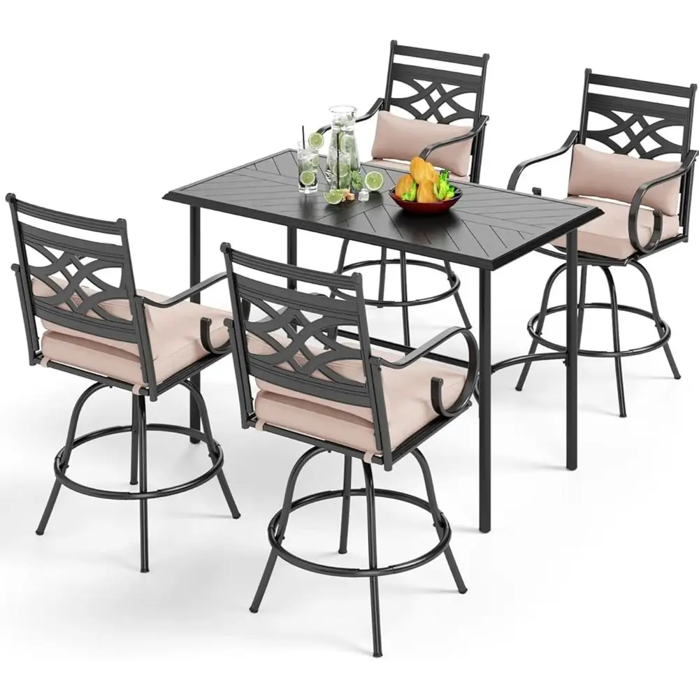 

Прочный 5-предметный комплект для бара на открытом воздухе с мягкими вращающимися стульями и высоким столом