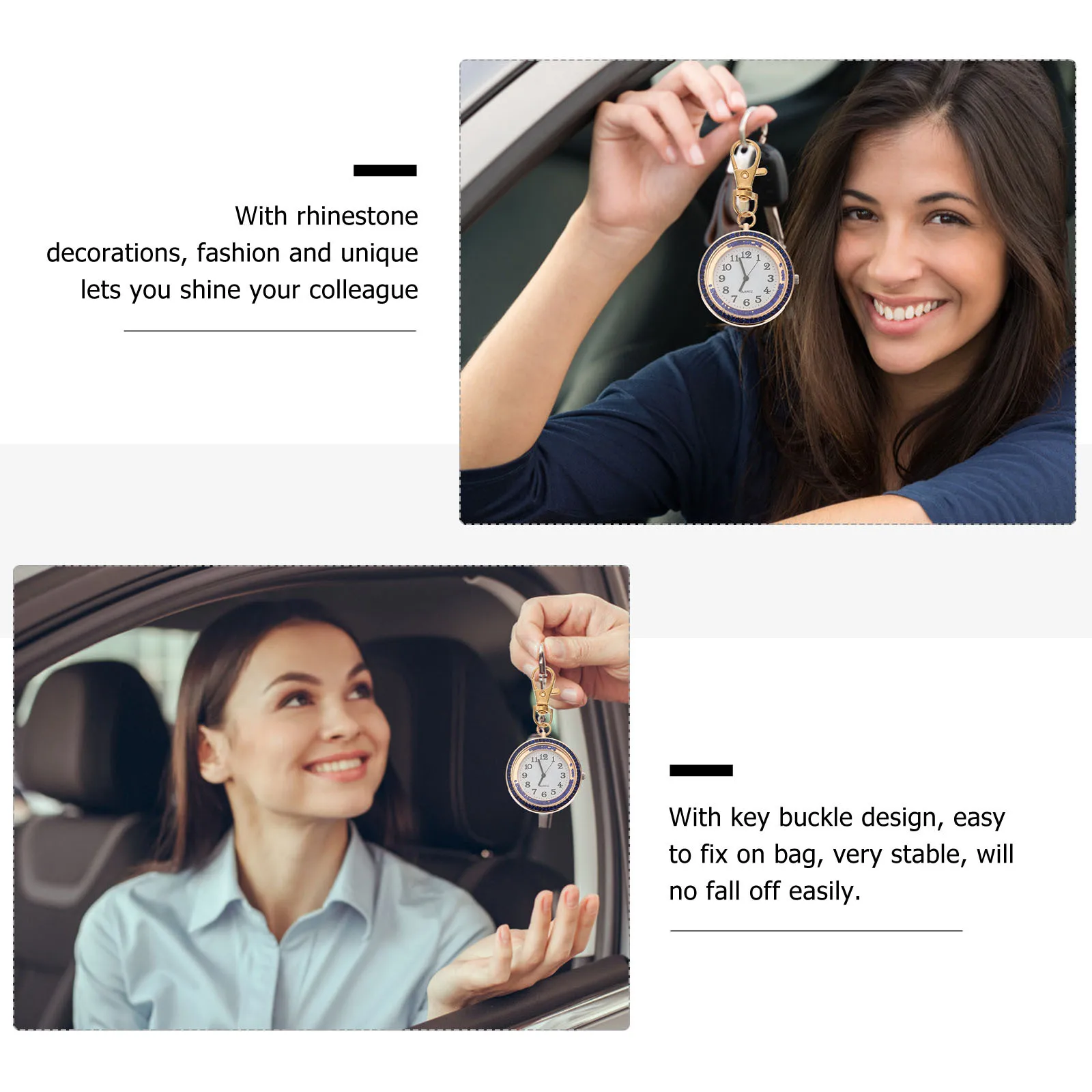 

1Pcs Rhinestone Keychain Pocket Watch Elegant Hanging Quartz Nurse Student Portable Watch with Key Buckle Durable Fashion