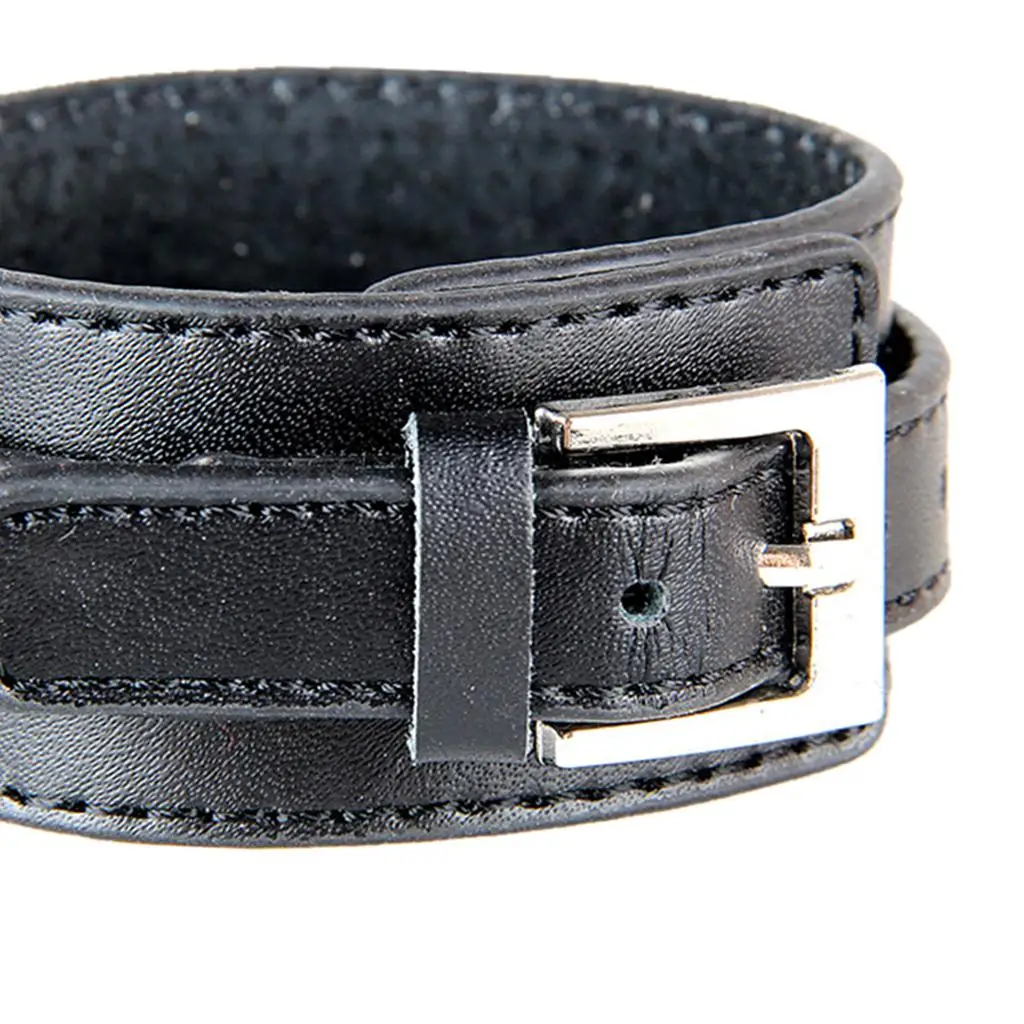 Cowhide Leather Punk Cuff Bracelet Adjustable Buckle Wide Biker Wristband Jewelry for Men’s Gift