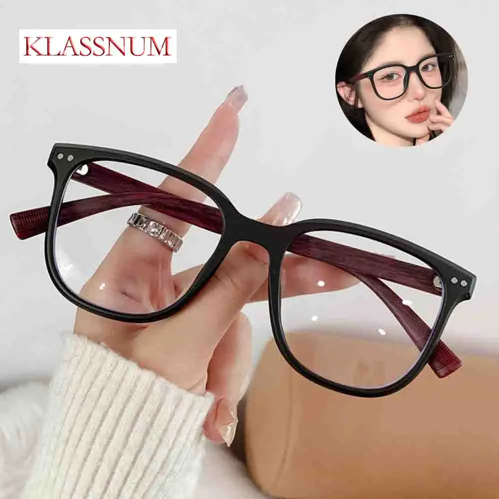 

KLASSNUM Fashion Blue Light Blocking Glasses For Women Clear Black Frame Computer Glasses Korean Flat Mirror Travel Work Use