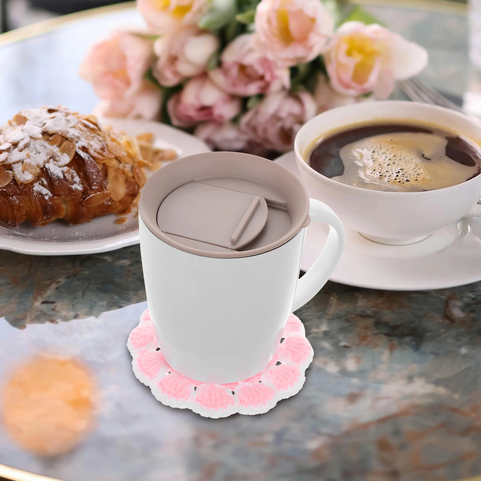

Floral Knitted Coaster Set of 4 Aesthetic Drink Coasters for Table Decor Anti-Slip Bottle Mat Crochet Cup Pads
