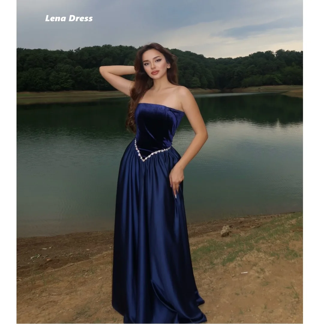 

Lena Line A Evening Dresses Woman Elegant Luxury Prom Dresses 2025 Wedding Party Dress Customized Dark Blue Pearl Sleeveless