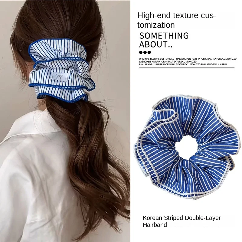 Tkaninowa opaska do włosów w paski duże włosy jelita koło internet słynny nowy leśny styl kucyk kwiatowe akcesoria do włosów dla kobiet