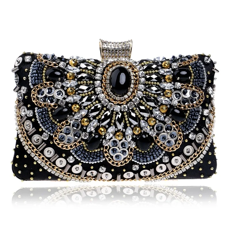 

Fancy Women‘s Black Evening Bags Formal Party Beading Turkish Style Beads Sequins Knucklebox Clutch Fashion Rhinestone Handbag