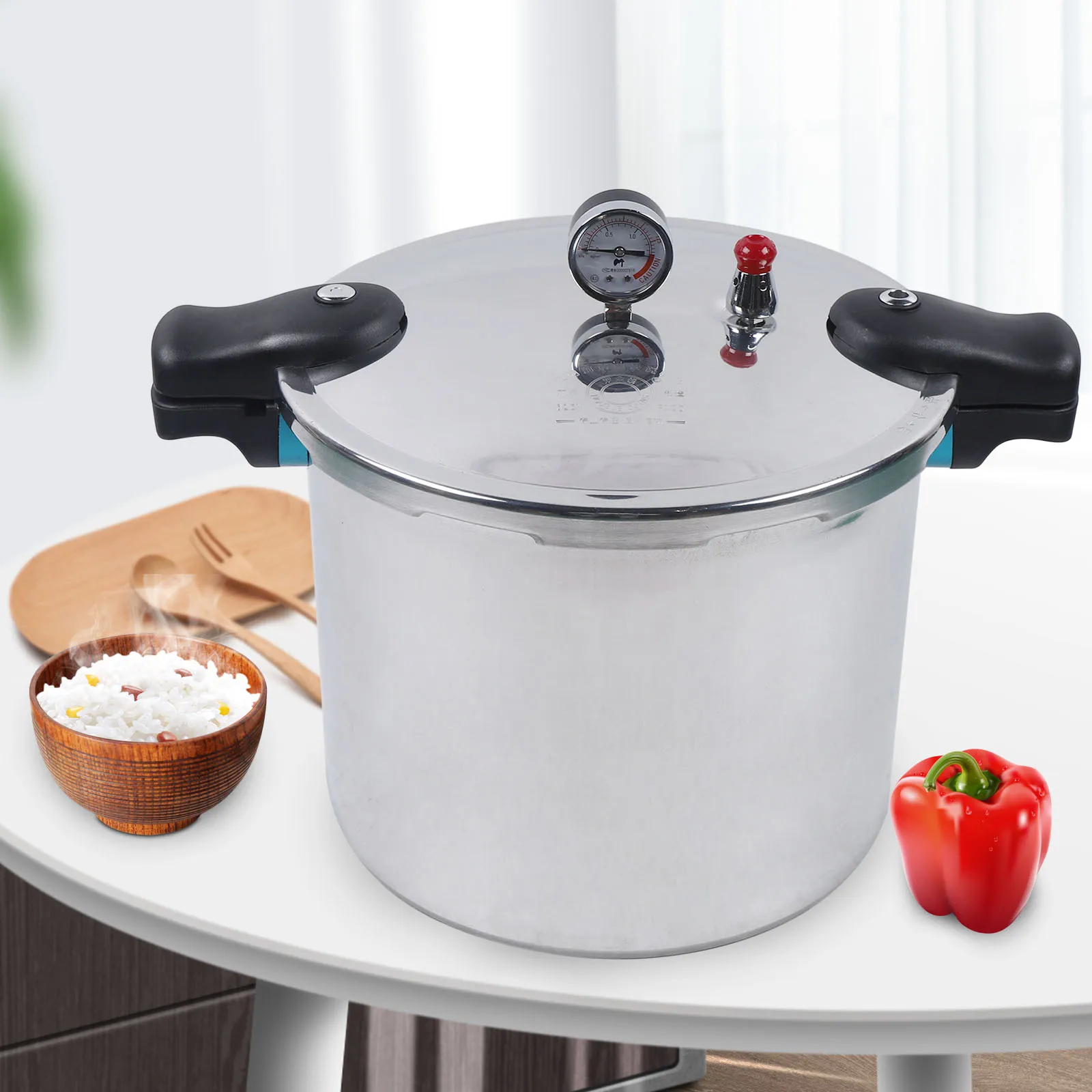 22L Large Pressure Canner Cooker Kitchen Cookware with Gauge Release Valve, 10PSI Explosion Proof Safety Vae Extra-Large Size