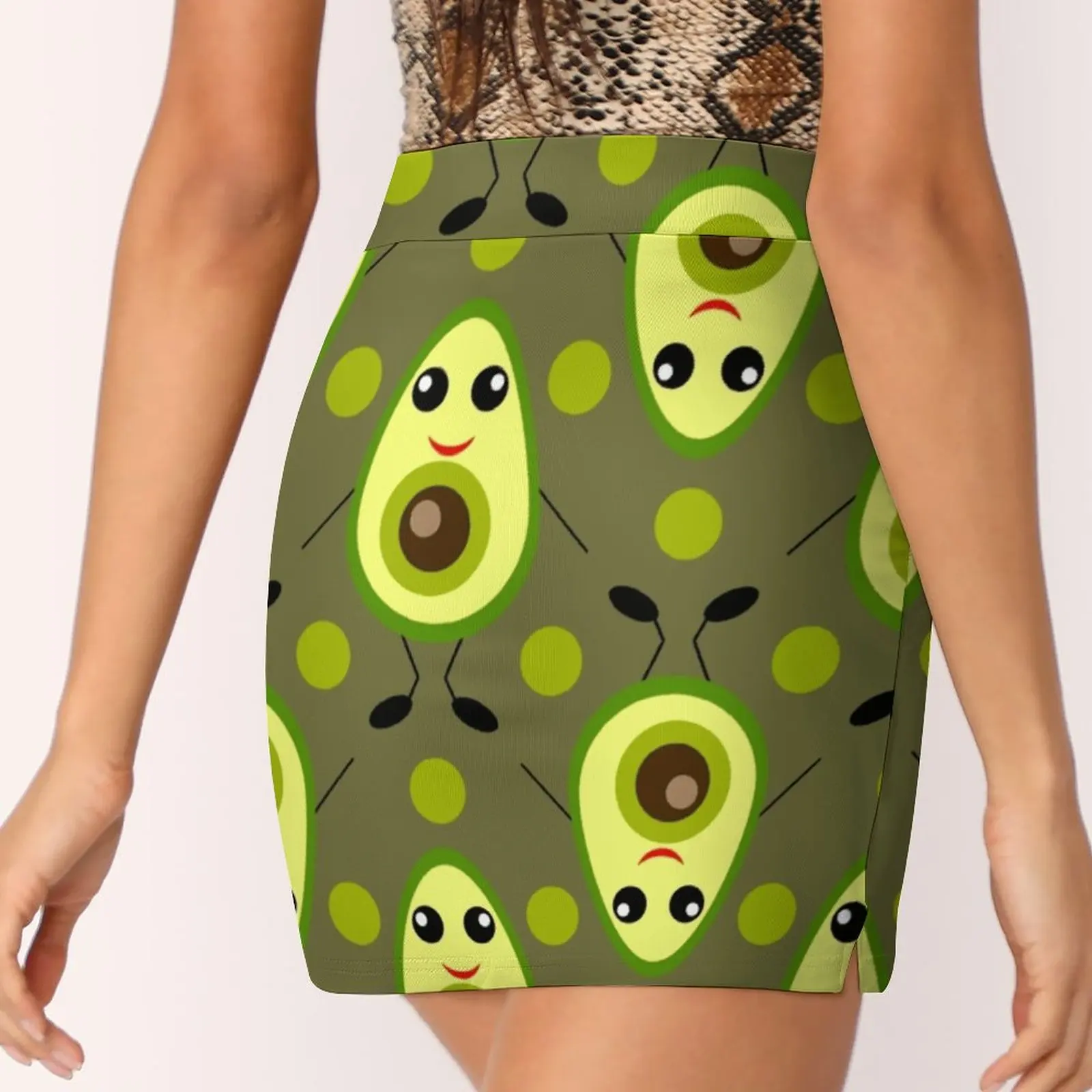 Falda con diseño de aguacate para mujer, Falda corta con diseño de aguacate, vegana, comida orgánica natural, divertida, nueva moda